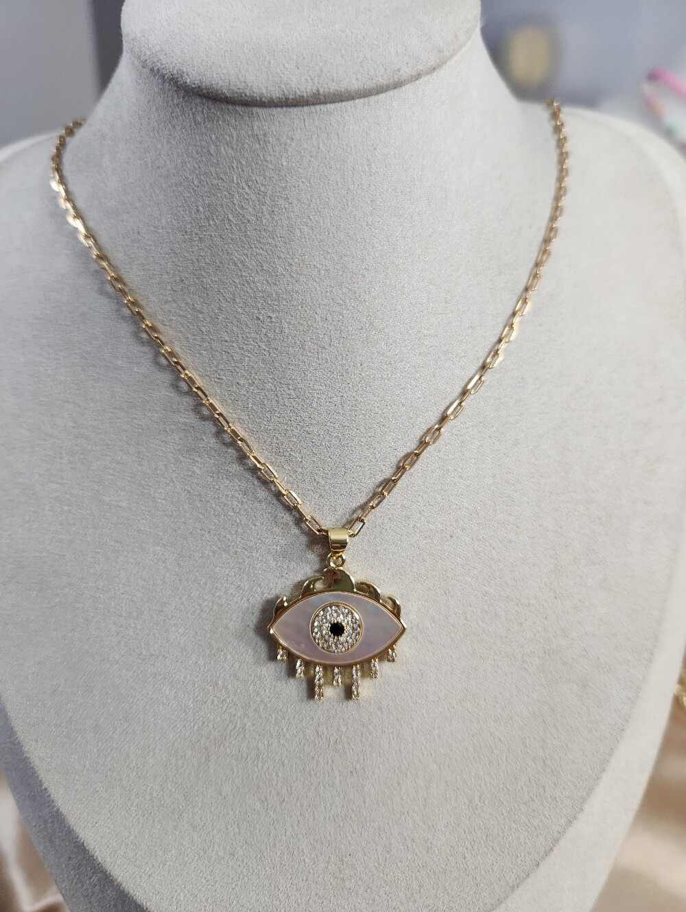 Mother Of Pearl Evil Eye Pendant Necklace